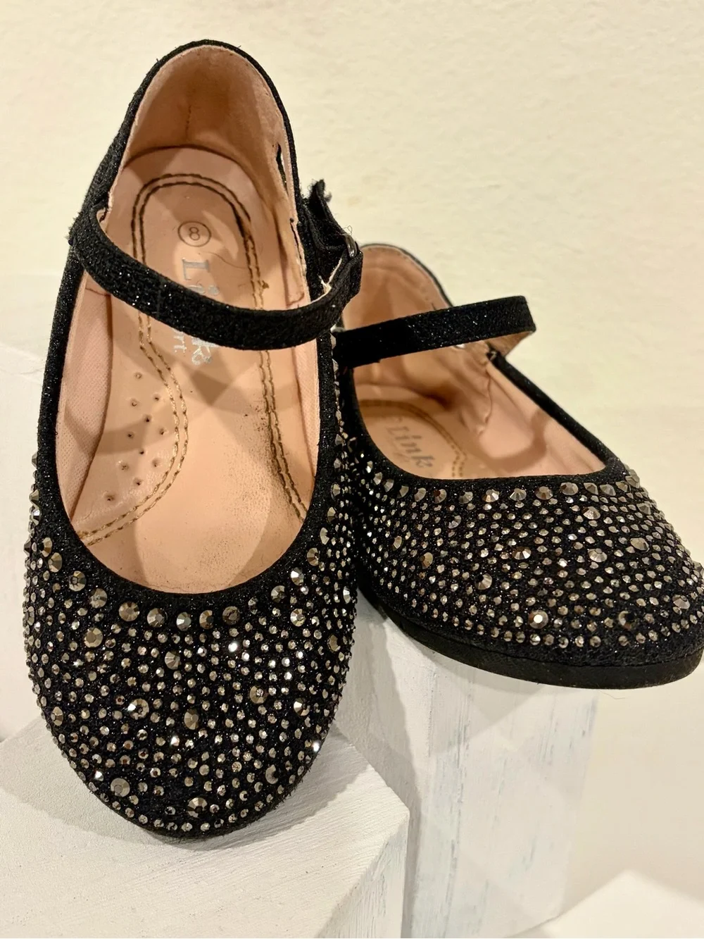 Black Rhinestone Mary Jane Dress Shoes  velcro buckle Girls Toddler size 8